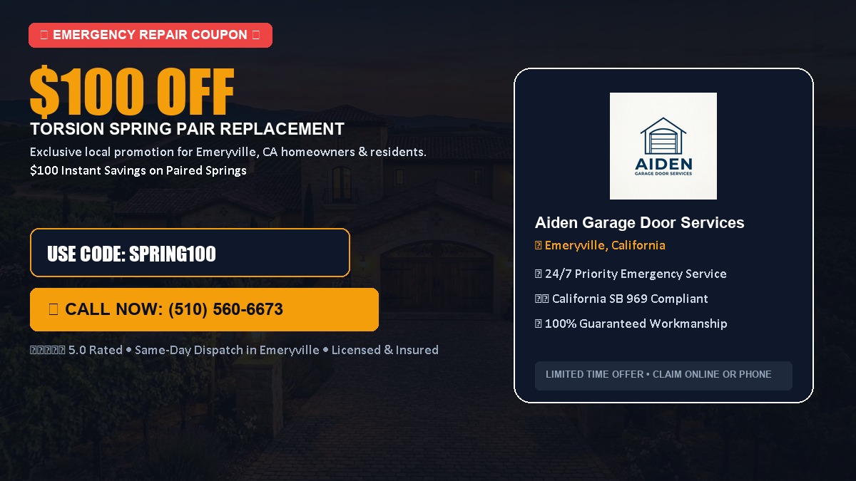 $100 OFF Heavy-Duty Torsion Spring Pair Replacement in Emeryville, CA