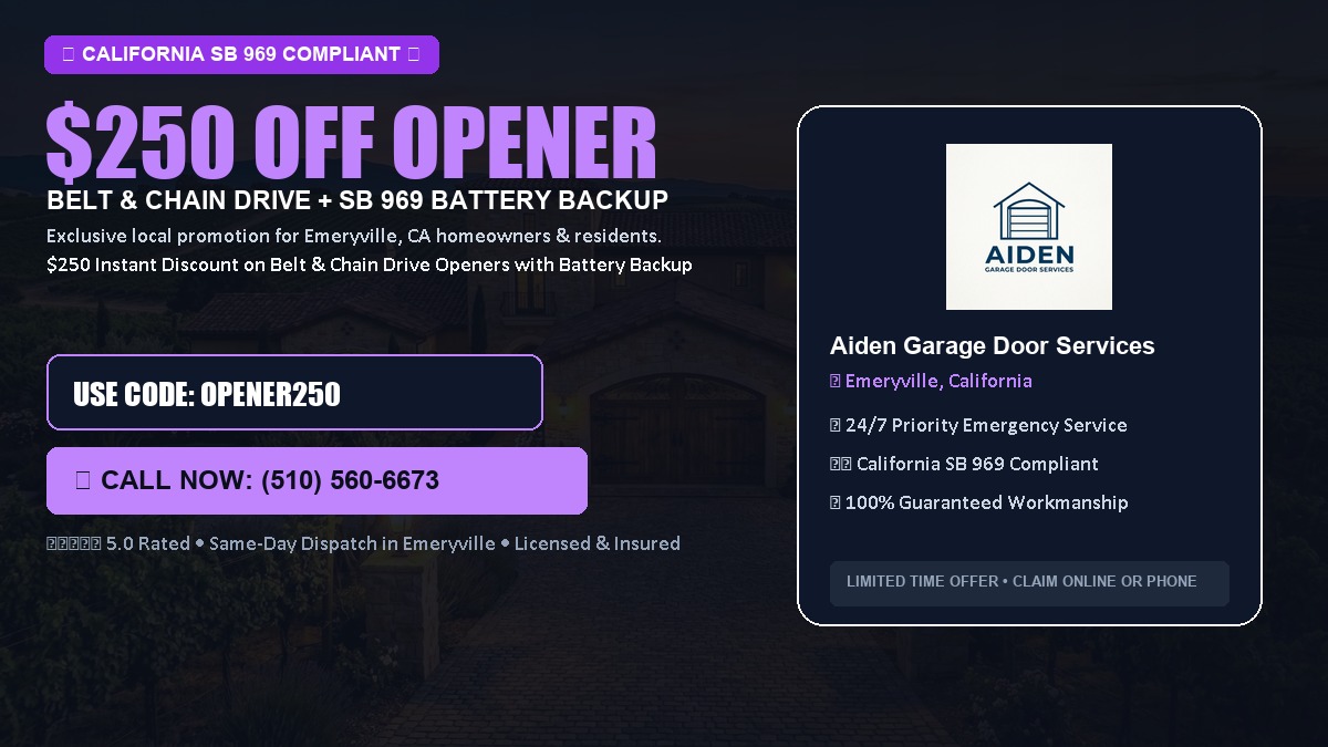 $250 OFF Smart Garage Door Opener Installation (Belt & Chain Drive with California SB 969 Battery Backup) in Emeryville, CA