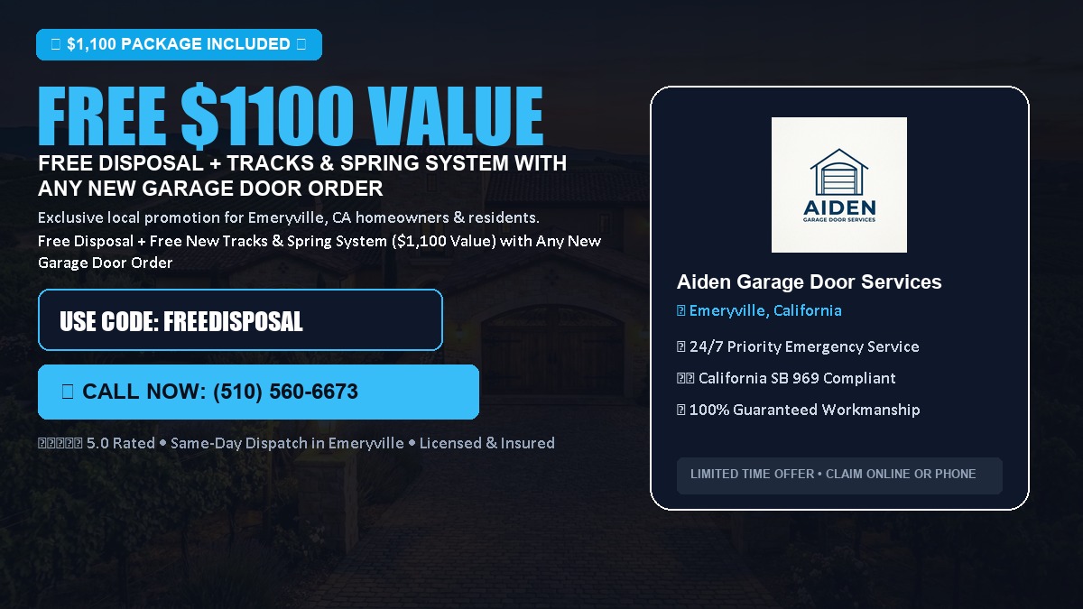Free Disposal + Free New Tracks & Spring System with Any New Garage Door Order ($1100 Value) in Emeryville, CA